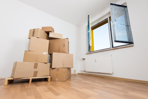 Packed office equipment ready for a Greenford business relocation