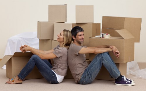 Business relocation team organising office setup after move