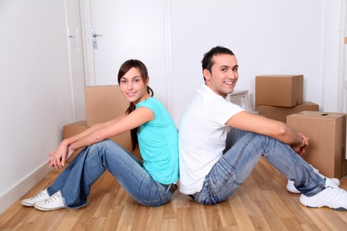 Boxes and furniture ready for transport during a Greenford removal