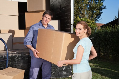 Packed boxes and moving van ready for removals in Greenford